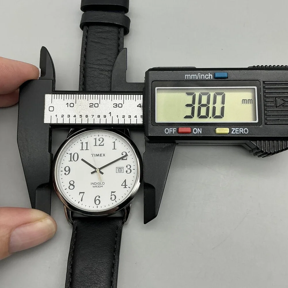 Timex Indiglo Easy Reader Mens Watch 38mm Black Leather Date New Battery